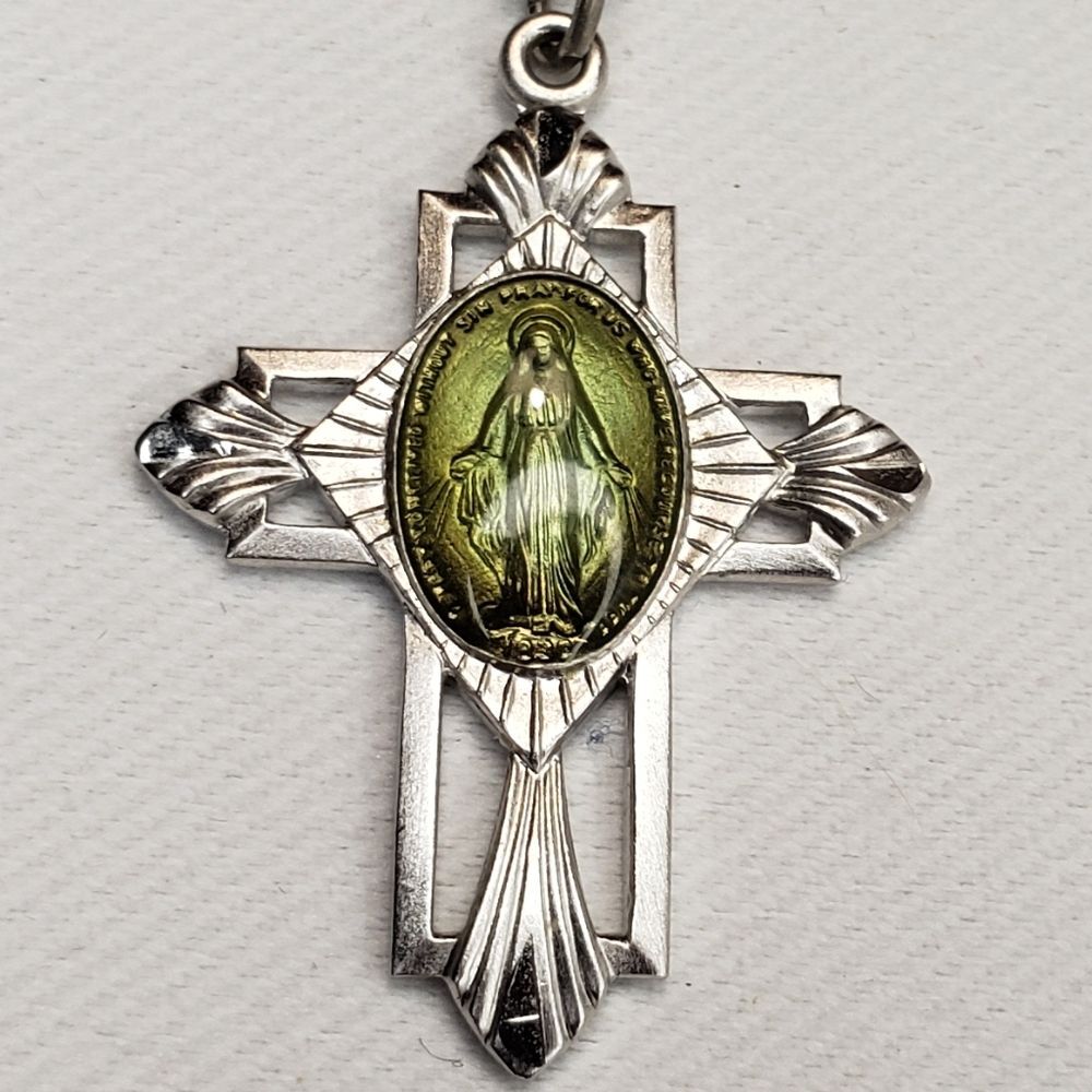Miraculous Medal Cross Mother Mary pendant on silver chain 925